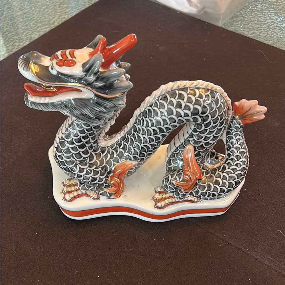 Ceramic Dragon Figurine - Gray and Red
